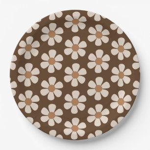 Retro White en Brown 60s  Daisy Pattern Papieren Bordje