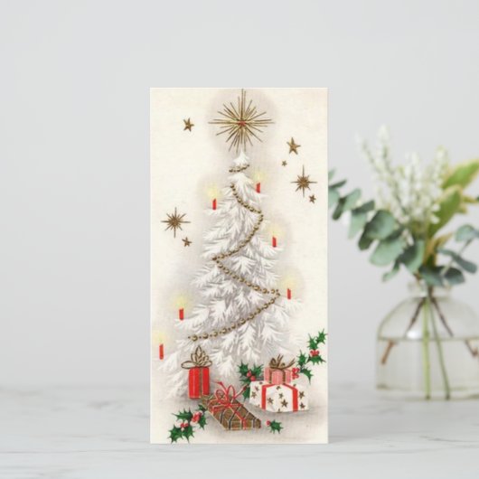 Retro White en Gold Kerstmis - Aangepast Feestdagenkaart (Staand voorkant)