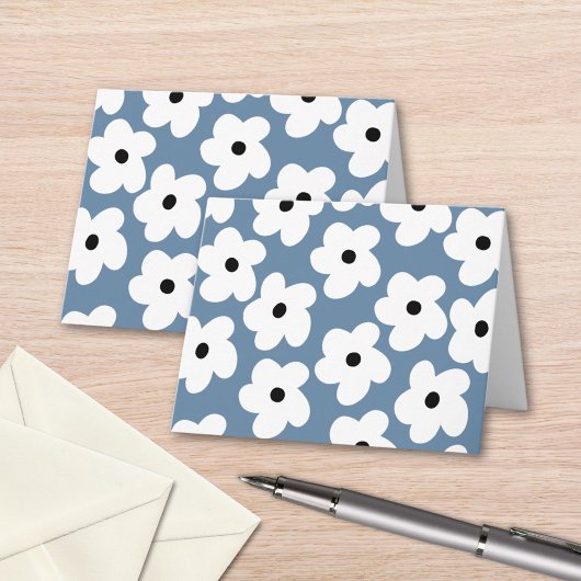 Retro White Flowers Notitiekaartje