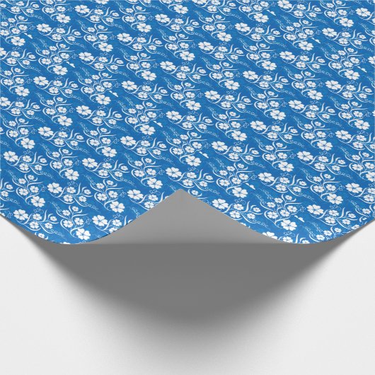 Retro White Flowers op Blue Cadeaupapier (Hoek)