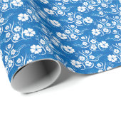 Retro White Flowers op Blue Cadeaupapier (Rol Hoek)