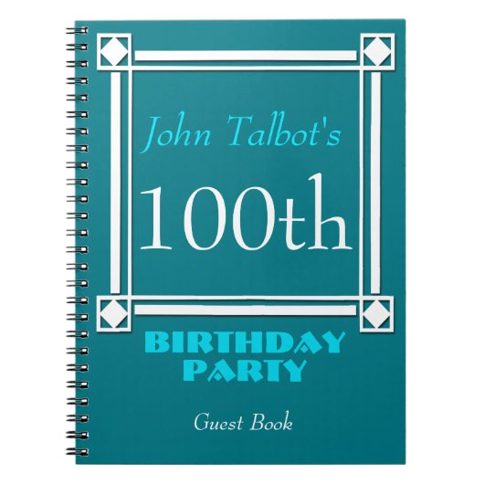 Retro White Frame 100th Birthday Guest Book Notitieboek (Voorkant)