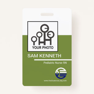 Retro White Green Column Company Employee-id Badge