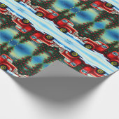 Retro White Kerstmis  Red Truck en Trees Cadeaupapier (Hoek)