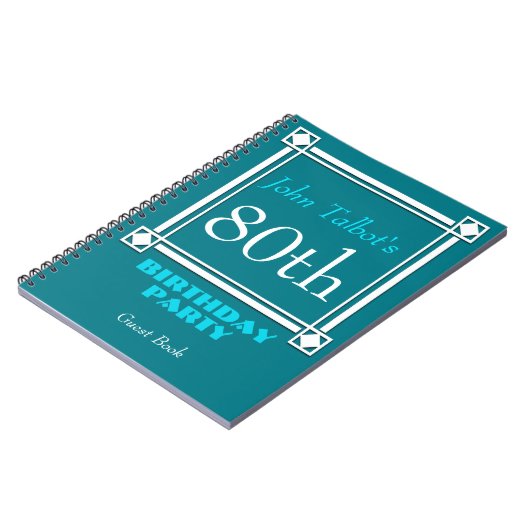 Retro White Lijst 80th Birthday Guest Book Notitieboek (Linkerzijde)