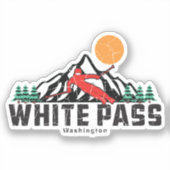 Retro White Pass Ski Sticker (Voorkant)