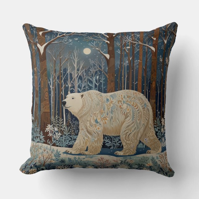 Retro white polar bear boho woodland forest kussen (Voorkant)