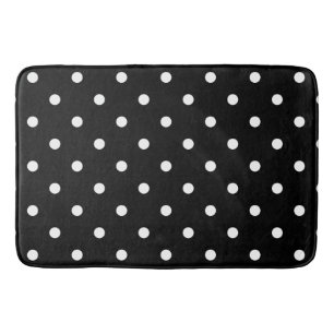 Retro White Polka Dots on Black Badmat
