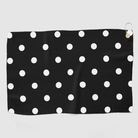 Retro White Polka Dots on Black Golfhanddoek (Horizontaal)