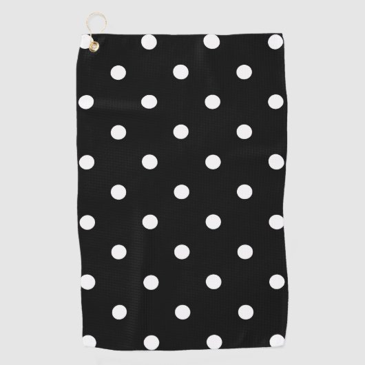 Retro White Polka Dots on Black Golfhanddoek (Voorkant)
