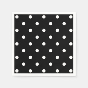 Retro White Polka Dots on Black Servet