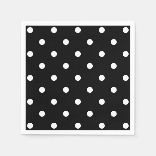 Retro White Polka Dots on Black Servet (Voorkant)