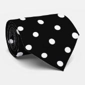 Retro White Polka Dots on Black Stropdas (Opgerold)