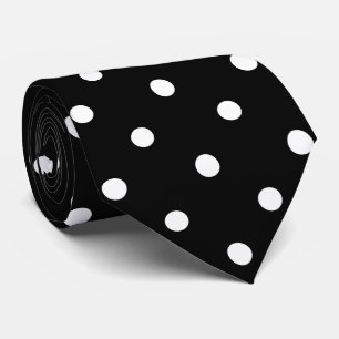 Retro White Polka Dots on Black Stropdas