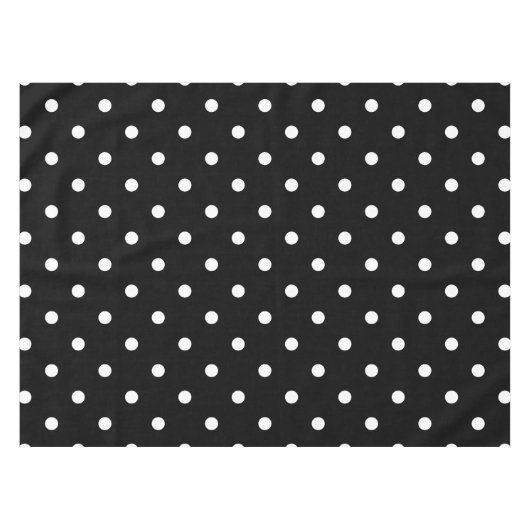 Retro White Polka Dots on Black Tafelkleed (Voorkant (Horizontaal))