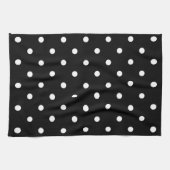 Retro White Polka Dots on Black Theedoek (Horizontaal)
