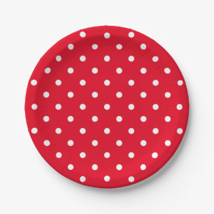 Retro White Polka Dots on Red Papieren Bordje