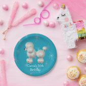 Retro White Poodle Custom Birthday Paper Borden Papieren Bordje (Feest)