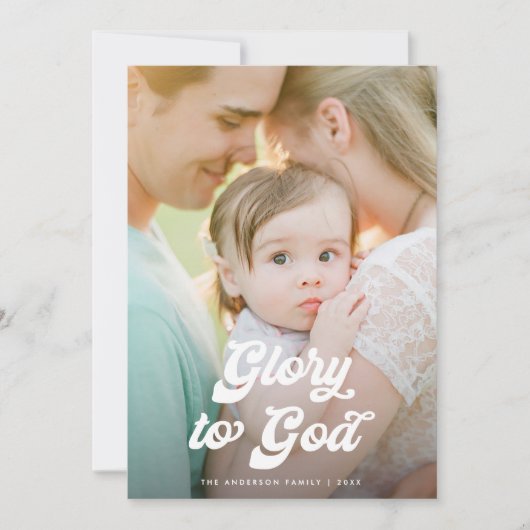 Retro White Script Glory to God One Photo Feestdagenkaart (Voorkant)