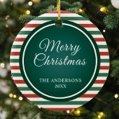 Retro White Stripes Familiefoto Vrolijk Kerstfeest Keramisch Ornament