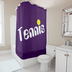 Retro White Tennis Text Game Ball op Deep Paarse Douchegordijn