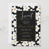 Retro White Yellow Big Daisy Flowers Black Design Kaart (Voorkant)