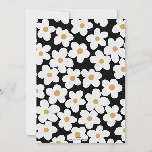Retro White Yellow Big Daisy Flowers Black Design Kaart (Achterkant)