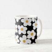 Retro White Yellow Big Daisy Flowers Black Design Koffiemok (Voorkant rechts)