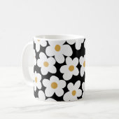 Retro White Yellow Big Daisy Flowers Black Design Koffiemok (Voorkant links)
