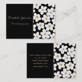 Retro White Yellow Big Daisy Flowers Black Design Visitekaartje (Voorkant / Achterkant)