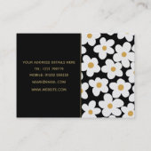 Retro White Yellow Big Daisy Flowers Black Design Visitekaartje (Achterkant)