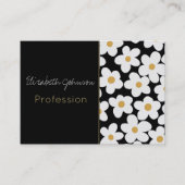 Retro White Yellow Big Daisy Flowers Black Design Visitekaartje (Voorkant)