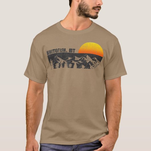 Retro Whitefish Montana Mountain Sunset Winter T-shirt (Voorkant)