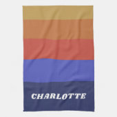 Retro Wide Blue Abstracte Stripes op maat Theedoek (Verticaal)