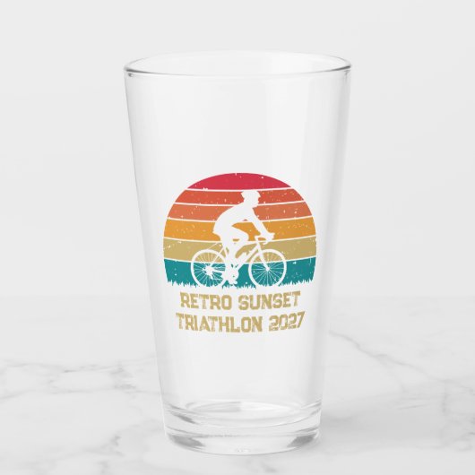 Retro Wielrennen Zonsondergang Custom Triatlon Glas (Voorkant)