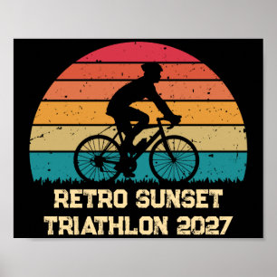Retro Wielrennen Zonsondergang Custom Triatlon Poster