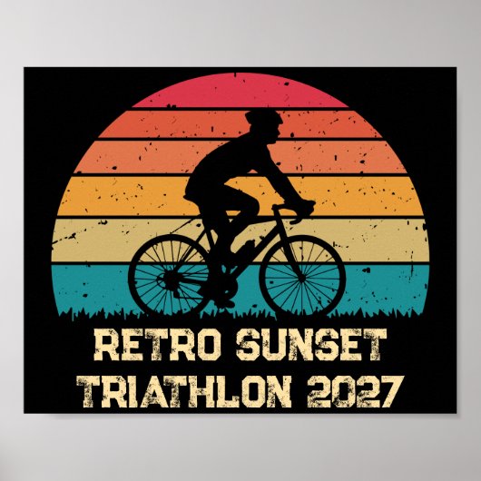 Retro Wielrennen Zonsondergang Custom Triatlon Poster (Voorkant)