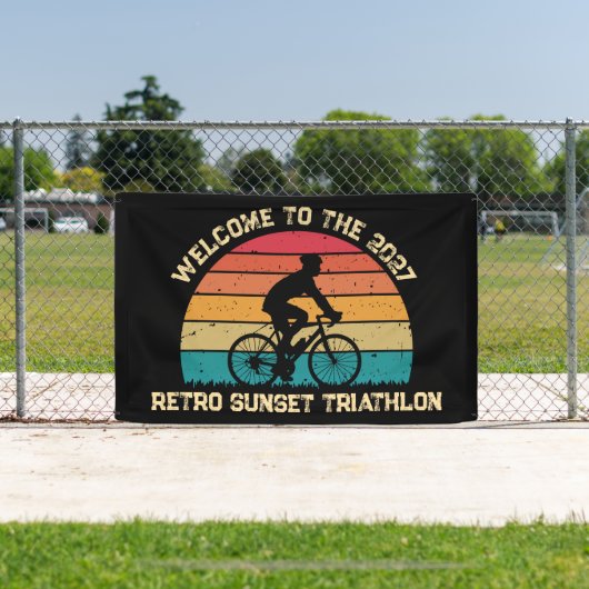 Retro Wielrennen Zonsondergang Custom Triatlon Spandoek (Insitu)