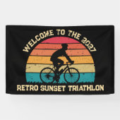 Retro Wielrennen Zonsondergang Custom Triatlon Spandoek (Horizontaal)