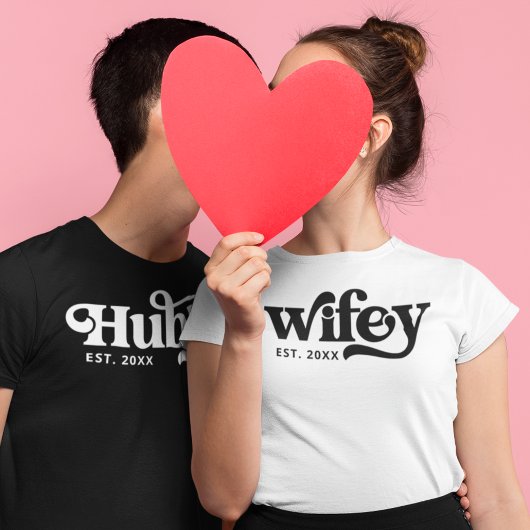 Retro Wifey Hubby Matching Groovy Personalized T-S T-shirt