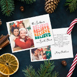 Retro wij geloven in de Kerstman Kerstmis familie Feestdagenkaart<br><div class="desc">Verspreid vreugde,  liefde en een sprintje feestvreugde en breng een vrolijke  sfeer naar je naaste en dierbaarste met deze retro kerstkaart. Pas het aan met drie van je favoriete familiefoto's die de magie van het seizoen vastleggen.</div>