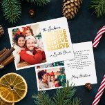 Retro wij geloven in de Kerstman Kerstmis familie Folie Feestdagenkaart<br><div class="desc">Verspreid vreugde,  liefde en een sprintje feestvreugde en breng een vrolijke  sfeer naar je naaste en dierbaarste met deze retro kerstkaart. Pas het aan met drie van je favoriete familiefoto's die de magie van het seizoen vastleggen.</div>
