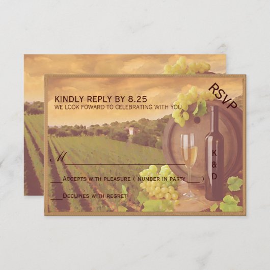 Retro Wijnveld Zonsondergang Trouwfeest RSVP (Voorkant / Achterkant)
