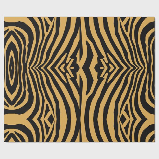 RETRO WILD ANIMAL PRINT PATROON GOUD ZWART GESTREE CADEAUPAPIER (Zoom)