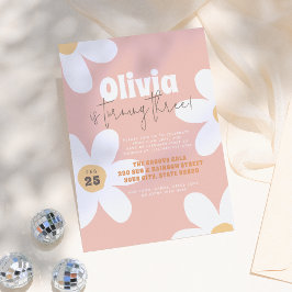 Retro Wild Daisy Boho Groovy Girl Birthday Party Kaart