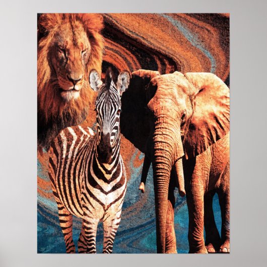 Retro wild dier collage poster (Voorkant)