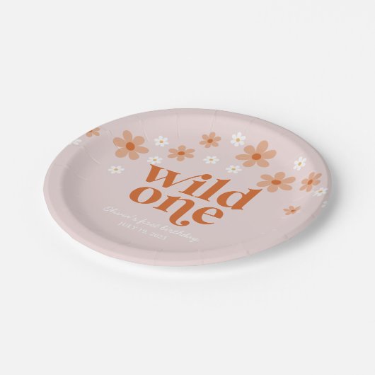 Retro wild een daisy boho eerste verjaardag papieren bordje (Gekanteld)
