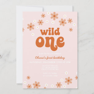 Retro wild één daisy boho eerste verjaardagsuitnod kaart