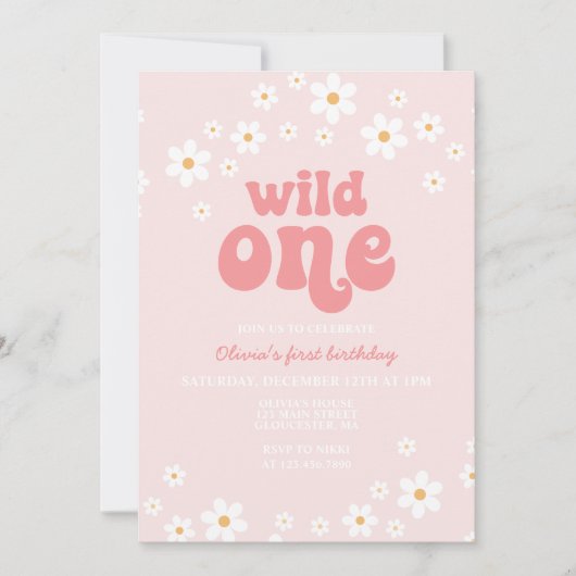 Retro wild één daisy boho floral first jarig kaart (Voorkant)