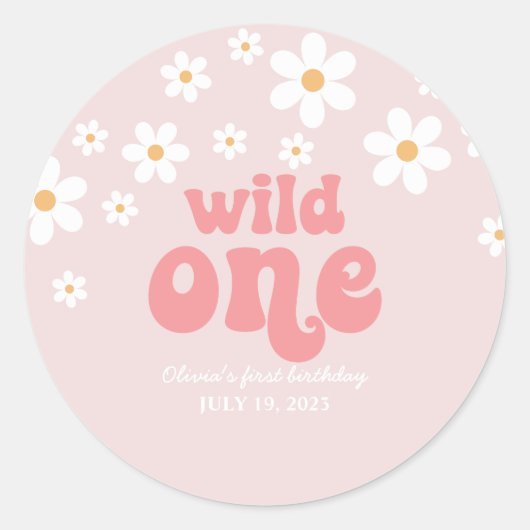 Retro wild één daisy boho floral first jarig ronde sticker (Voorkant)